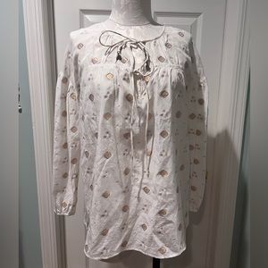 Joie Womens Blouse Size Small White Embroidered Cottagecore BOHO Top Long Sleeve
